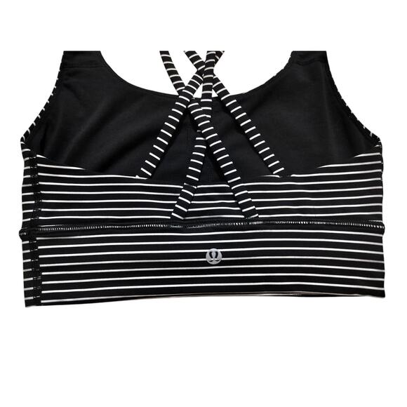 Lululemon Women's Energy Bra Long Line Black White Stripes Size 4 - Picture 6 of 10